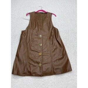 Zara Vest Women Brown Faux Leather Button Down Preppy Boho Size Small New